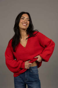 Humidity Nouveau V Neck Jumper - Scarlet
