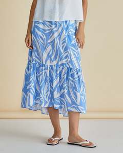 Betty Basics Maggie Skirt - Blue Abstract Print