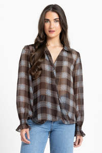Lelia + Luca Gala Twist Shirt - Choc Blue Check