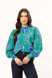 Leila +  Luca  Movement Blouse - Blue Bloom