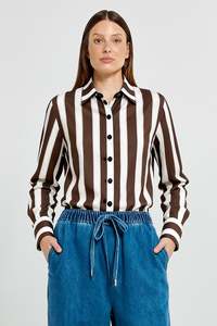 Betty Basics Coco Stripe Shirt - Choc Pink Stripe