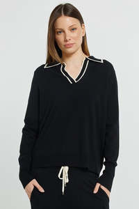 Betty Basics Sale: Betty Basics Makenna Polo Sweater - Black