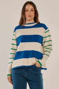 Betty Basics Sale: Betty Basics Camryn Knit Sweater - Blue/Green Stripe