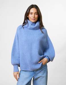 Stella + Gemma Polo Neck Poncho - Denim