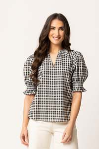 Seeking Lola Relaxed Butterfly Top - Mono Check