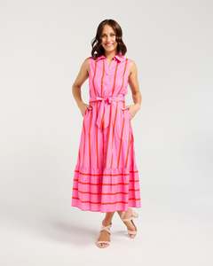 Zafina Peyton Dress - Pink Red Stripe