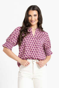 Clearance Clothing: Seeking Lola S/S Movement Blouse - Magnolia Punch