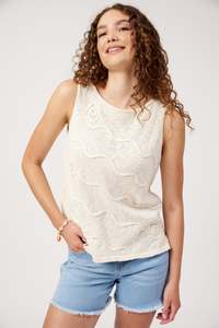 Blouse: Haven Olympus Applique Tank - Sand