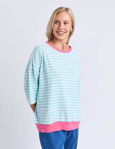 Sweatshirts: Elm Mazie Stripe Ringer Sweat - Tblu/Wht Str/Pnk Trm