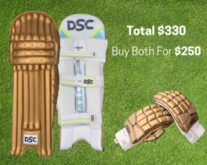 DSC GOLDEN BATTING PADS AND GLOVES COMBO – MENS