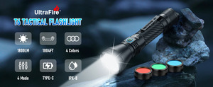 Flashlight UltraFire T6 1800 Lumen Tactical Hunting Flashlight 550 Meter USBC 21&hellip;
