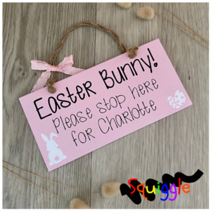 Products: Personalised 'Easter Bunny Stop Here' sign (Small) squiggle-art