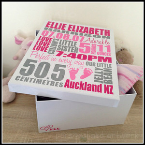 Products: Personalised birth keepsake box - Squiggle Art