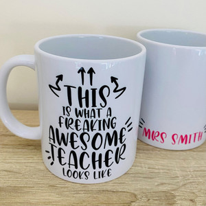 Products: Personalised Mug for 'A Freaking Awesome Teacher' squiggle-art