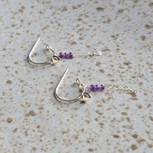 Amethyst Silver Hoops