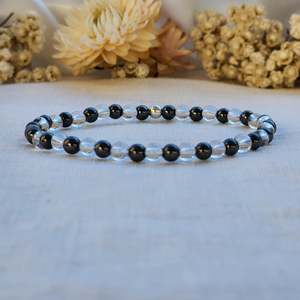 Clear Quartz and Hematite | Crystal Layer Bracelet