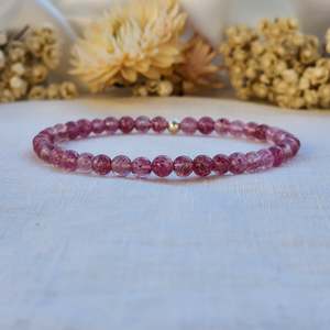 Round Bead Bracelets: Strawberry Quartz | Crystal Layer Bracelet