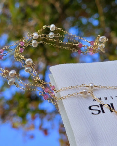Necklaces: Rosie Necklace | Pink Tourmaline + Pearl | Gold