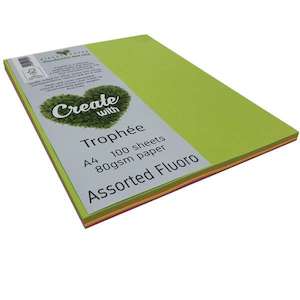 A4 80gsm Trophee Paper Assorted Fluoro x 100's Pack - STATIONERY CITY