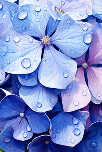 Hydrangea & Droplets - Reusable Notebook, Rain, Blue