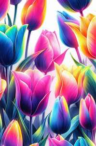 Notebook Designs Flowers Nature: Neon Tulips - Reusable Notebook
