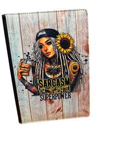 Notebook Designs Bold Sarcastic: Sarcasm is my Super power - Reusable Notebook, sarcasm, tattoo, woman