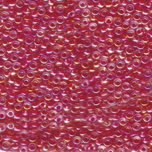 Size 8 Miyuki Seed Beads: Size 8 Seed Bead, Dark Coral Lined Crystal AB (10gms)