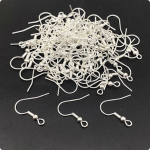 Earring Components: Earring Hooks, Silver with spring & ball, 18mm (10 pairs)
