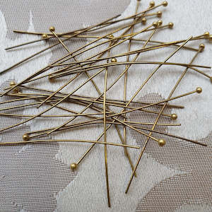 Earring Components: Headpin, Antique Gold with Ball, 50mm, 24ga (5gms/35pc)