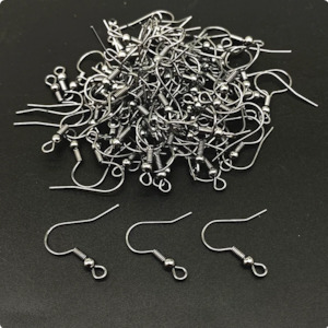 Earring Components: Earring Hooks, Gunmetal with Spring & Ball, 18mm (10 pairs)