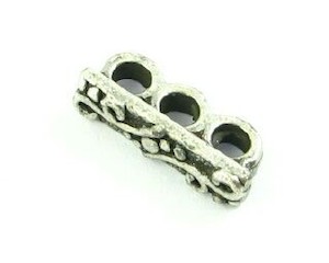 Spacer Bars: Spacer Bar, 3 hole, Antique Nickel, 15x4mm (20pcs)
