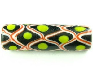 Handmade Glass Beads Chevron Millefiori: Indonesian Millifiori, Tube, Black/Yellow, 36x11mm (2pc)