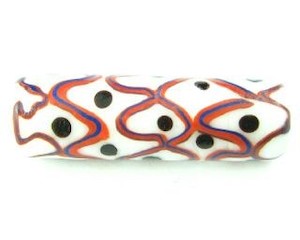 Handmade Glass Beads Chevron Millefiori: Indonesian Millifiori, Tube, White/Red, 36x11mm (2pc)
