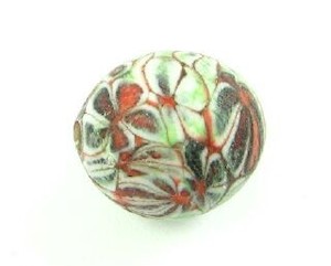 Handmade Glass Beads Chevron Millefiori: Indonesian Millifiori, Round, Green/Red/Brown, 15mm (2pc)
