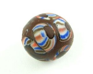 Handmade Glass Beads Chevron Millefiori: Indonesian Millifiori, Round, Red/Blue/Brown, 15mm (2pc)