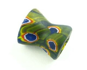 Handmade Glass Beads Chevron Millefiori: Indian Glass, Millifiori, Bone, Matte Green, 21x18mm (10pcs)