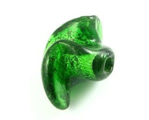Handmade Glass Beads Foil Gold Spun: Indian Glass, Silver Foil, Twist, Emerald, 22mm (10pcs)