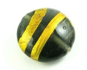 Handmade Glass Beads Foil Gold Spun: Indian Foil, Coin Gold Stripe, Grey, 21mm (10 pcs)