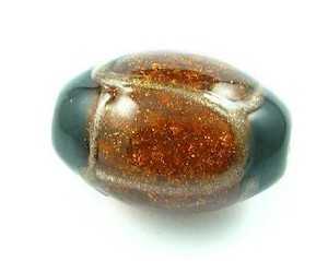 Handmade Glass Beads Foil Gold Spun: Chinese Lampwork, Goldspun Sparkle Oval, Topaz, 22x16mm (2pc)