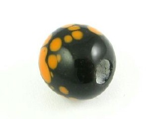 Handmade Glass Beads Lamp Work: Indonesian Lampwork, Round Spotted, Black/Orange, 10mm (10 pcs)