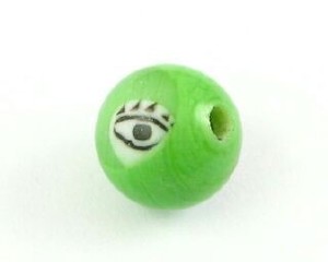 Handmade Glass Beads Lamp Work: Indonesian Lampwork, Round Eye, Green, 10mm (10pcs)