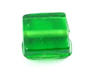 Handmade Glass Beads Single Colour: Indian Glass, Plain, Square, Emerald, 13mm (40gms - 20pcs, only one packet available)