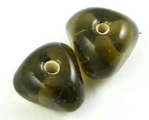 Handmade Glass Beads Single Colour: Indian Glass, Plain, Rounded Tri, Grey, 9x12mm (40gms - 24pcs)