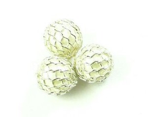Metal Beads: Mesh Covered Pearl, Plastic, White, 9mm (10 pcs)
