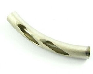 Metal Beads: Metal Bead, Tube, Bent, Double Sliced, Satin Nickel, 32x5mm (10 pcs)