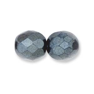 Faceted Czech Glass: Czech Glass Facet, Hematite, 6mm (10 beads)