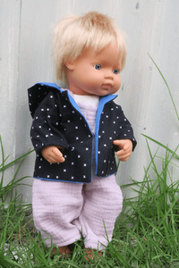 Products: Hooded back jacket with x print, fits Miniland 38cm dolls