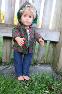 Hooded jacket, green and pink, fits 46cm doll
