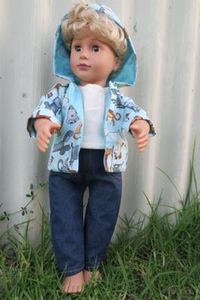 Products: Doll hoodie, blue dog print fabric, fits 46cm doll