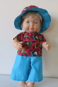Products: Pants, top and hat set. Red and blue, fits 30cm doll